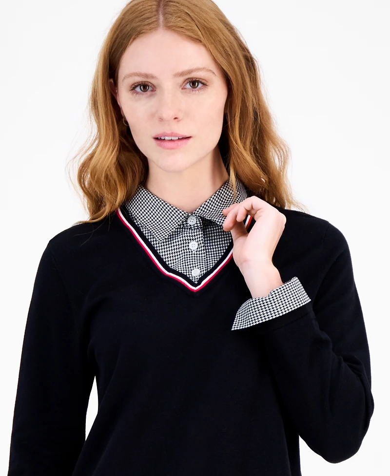 Tommy Hilfiger Women's Cotton Twofer V-Neck Long-Sleeve Sweater