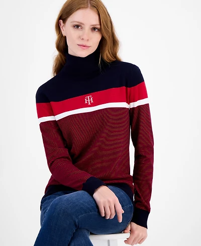 Tommy Hilfiger Women's Cotton Striped Turtleneck Sweater