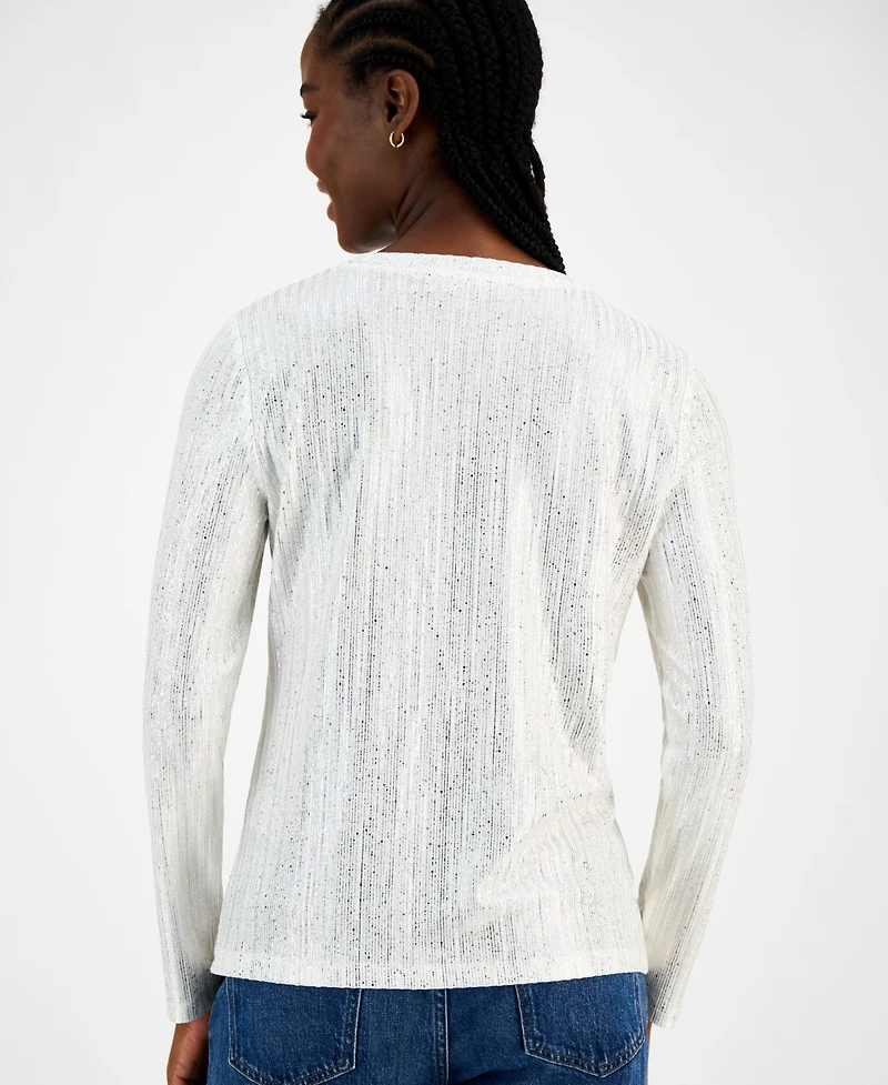 Tommy Hilfiger Women's Shine Ribbed Knit Long-Sleeve Top