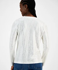 Tommy Hilfiger Women's Shine Ribbed Knit Long-Sleeve Top