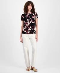Ak Anne Klein Women's Floral-Print Tulip-Sleeve Top