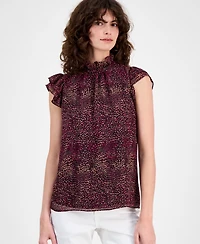 Ak Anne Klein Women's Printed Flutter-Sleeve Top