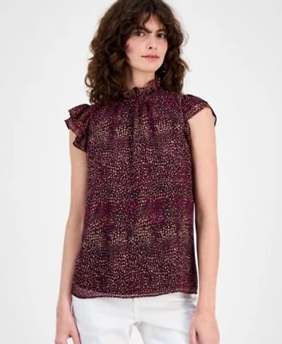 Ak Anne Klein Womens Printed Flutter Sleeve Top P Xxs Xl
