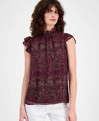 Ak Anne Klein Womens Printed Flutter Sleeve Top P Xxs Xl