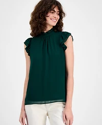 Ak Anne Klein Women's Printed Flutter-Sleeve Top