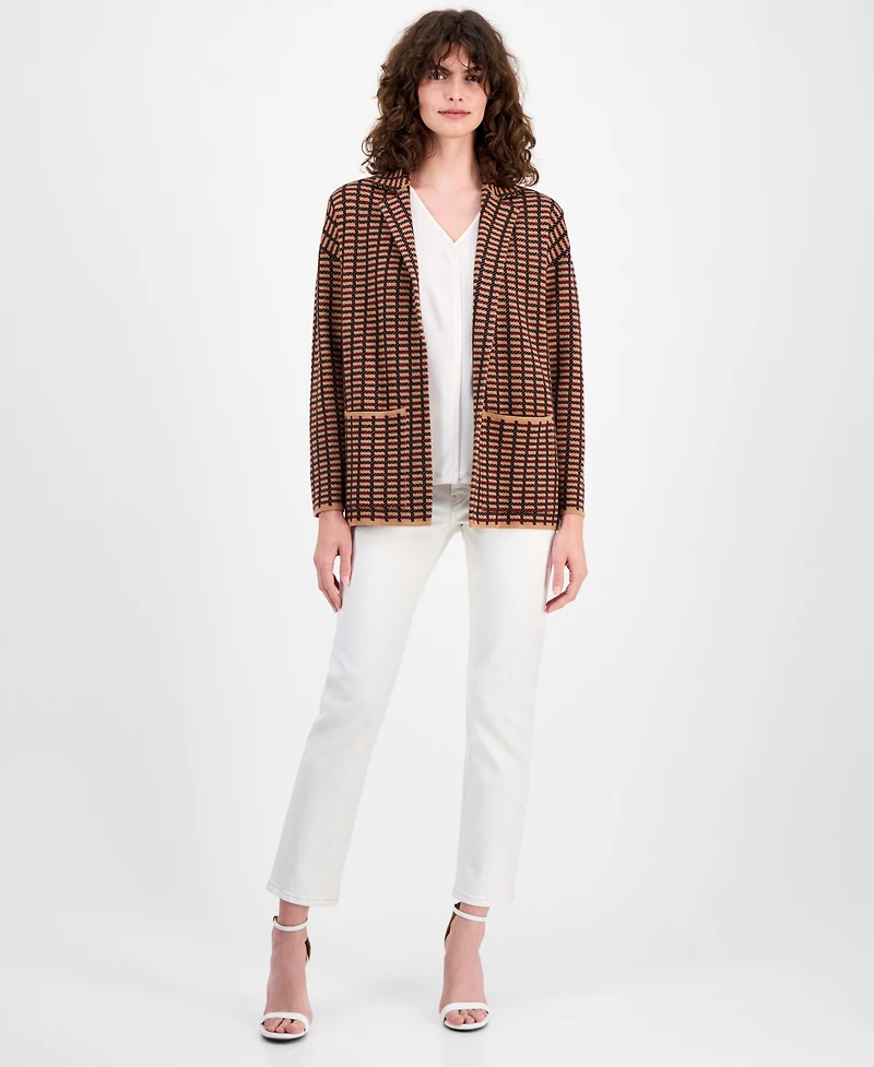 Ak Anne Klein Women's Check Open-Front Jacket
