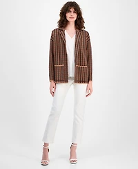 Ak Anne Klein Women's Check Open-Front Jacket