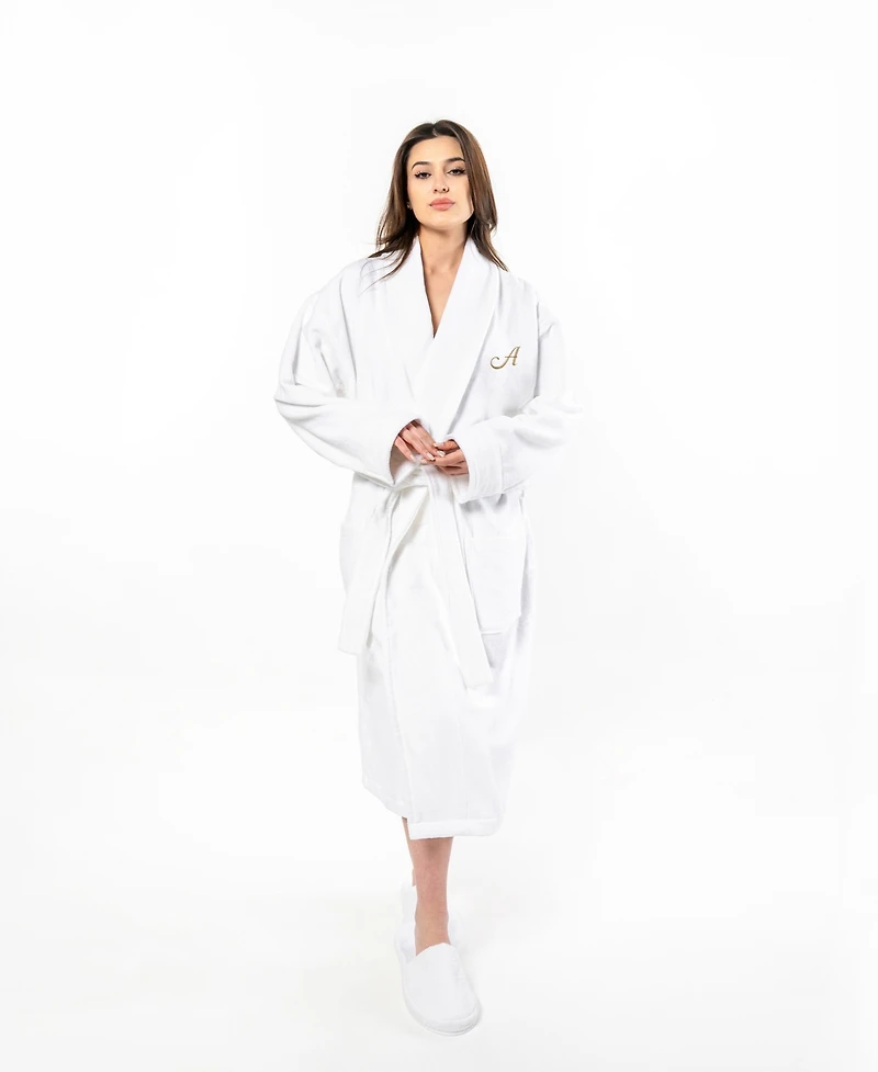 Linum Home Turkish Personalized Unisex Anovia Velour Cotton Bathrobe