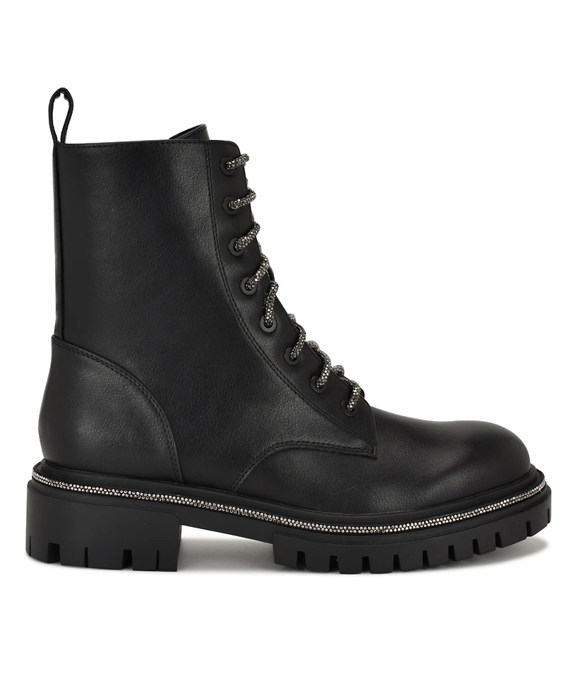 Nine West Women's Jarret Embellished Lug Sole Combat Boots