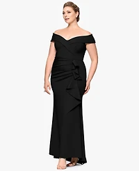 Xscape Plus Off-The-Shoulder Scuba Crepe Gown