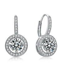 Genevive Sterling Silver White Gold Plating with Round Cubic Zirconia Drop Stud Earrings