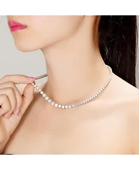 Genevive Sterling Silver with Cubic Zirconia Graduated Circle Link Tennis Necklace