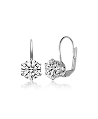 Genevive Sterling Silver White Gold Plating with Clear Cubic Zirconia Classic Leverback Earrings