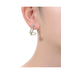Rachel Glauber 14K Gold Plating with Mother of Pearl Clear Cubic Zirconia Butterfly Drop Earrings