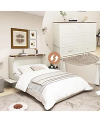livelylodge Murphy Bed Cabinet, Queen Murphy Bed with Usb and Charging Ports, Murphy Bed Cabinet with Drawer Includes Storage Cabinet for Guest Room