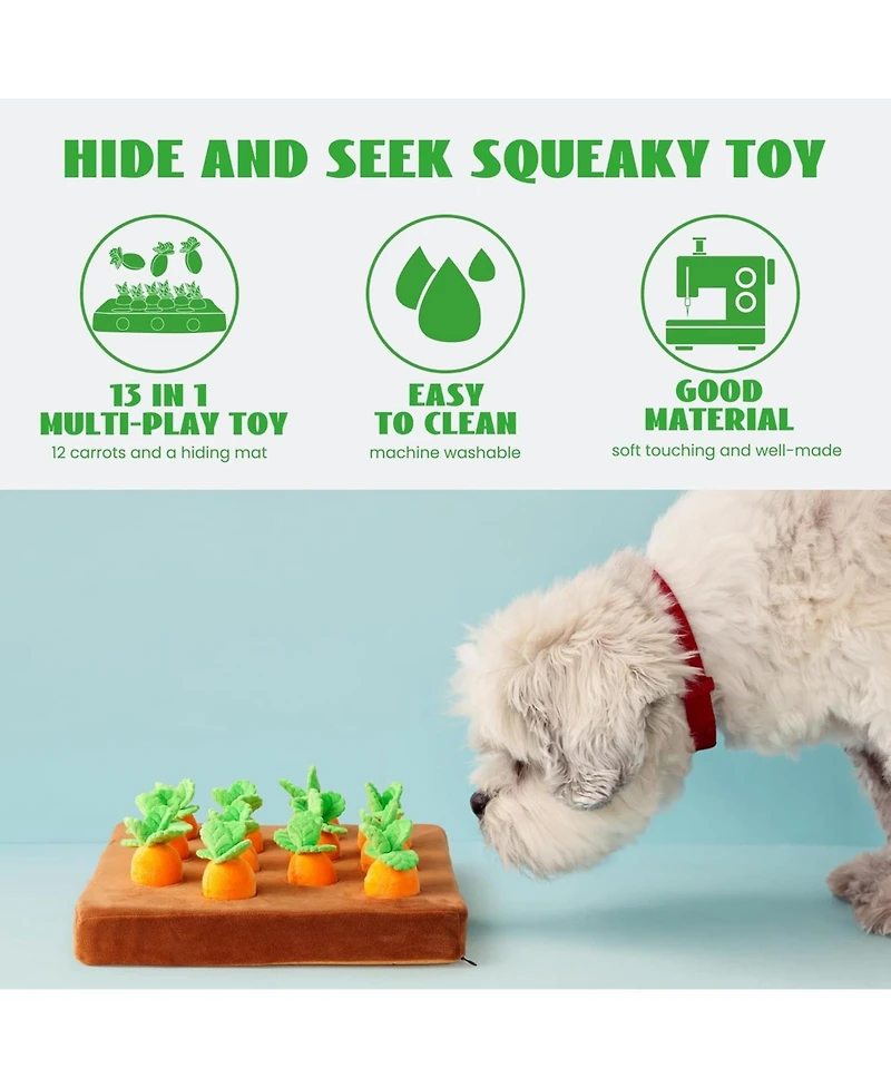 Nocciola 12 Pcs Carrot Squeaky Dog Toys with Puzzle Feeding Carrot Patch