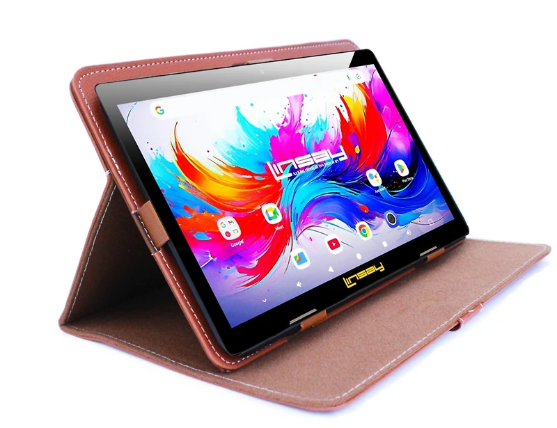 Linsay 10.1" Octa Core 256GB Storage Android 15 Tablet with Leather Case