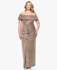 Xscape Plus Off-The-Shoulder Glitter Gown