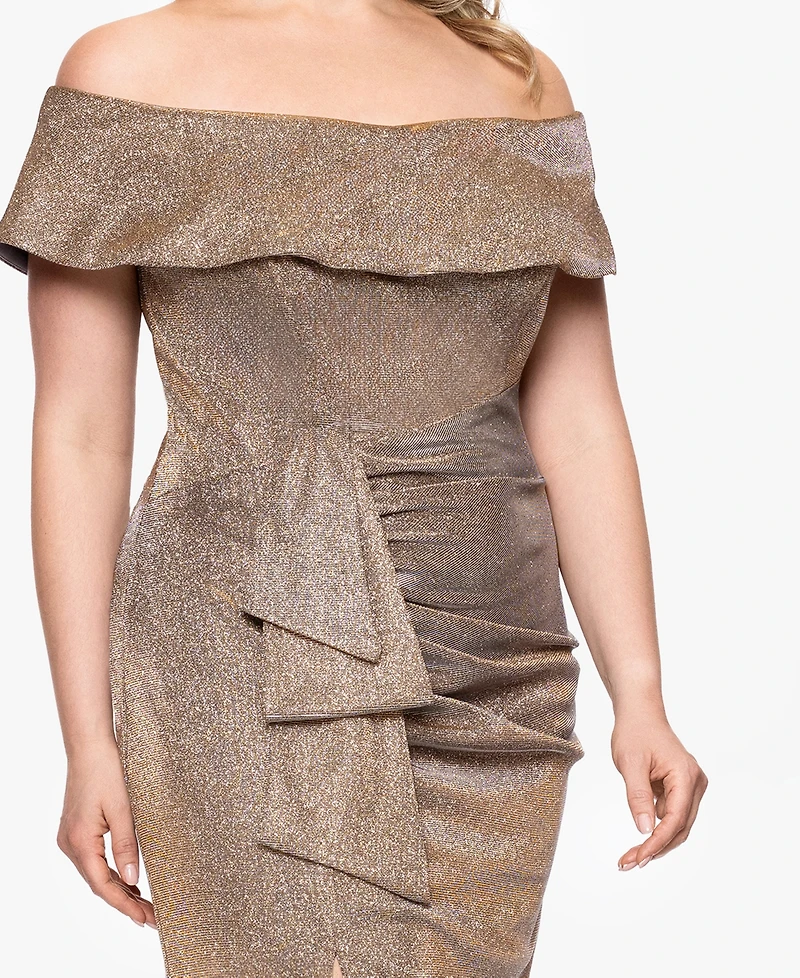 Xscape Plus Off-The-Shoulder Glitter Gown