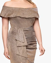 Xscape Plus Off-The-Shoulder Glitter Gown