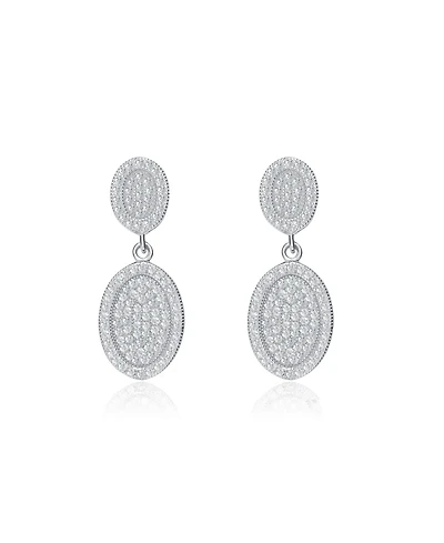 Genevive Sterling Silver White Gold Plating with Clear Cubic Zirconia Oval Drop Earrings