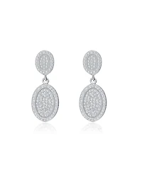 Genevive Sterling Silver White Gold Plating with Clear Cubic Zirconia Oval Drop Earrings