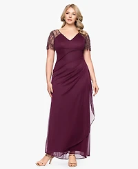 Xscape Plus Embellished Sheer Matte Jersey Gown
