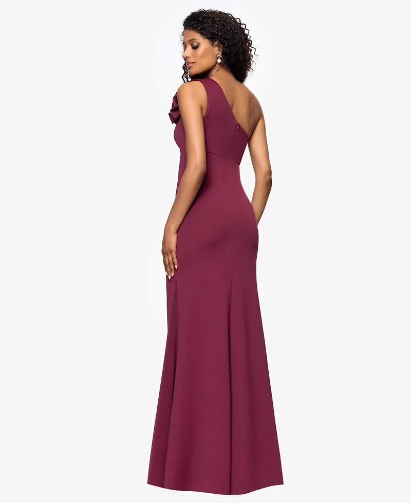 Betsy & Adam Women's Scuba One-Shoulder Flower Long Sheath Dress