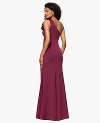 Betsy & Adam Women's Scuba One-Shoulder Flower Long Sheath Dress