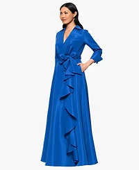 Betsy & Adam Women's Taffeta Ruffled Long Wrap Dress
