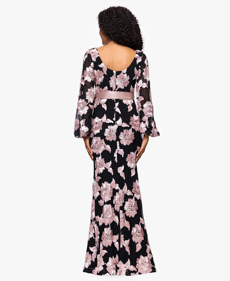 Betsy & Adam Women's Soutache Long-Sleeve Long Sheath Dress
