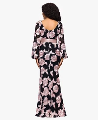 Betsy & Adam Women's Soutache Long-Sleeve Long Sheath Dress
