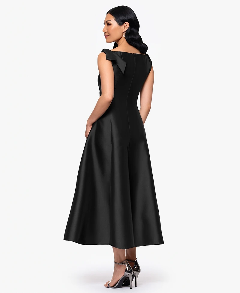 Betsy & Adam Women's Boat-Neck Bow-Shoulder A-Line Dress