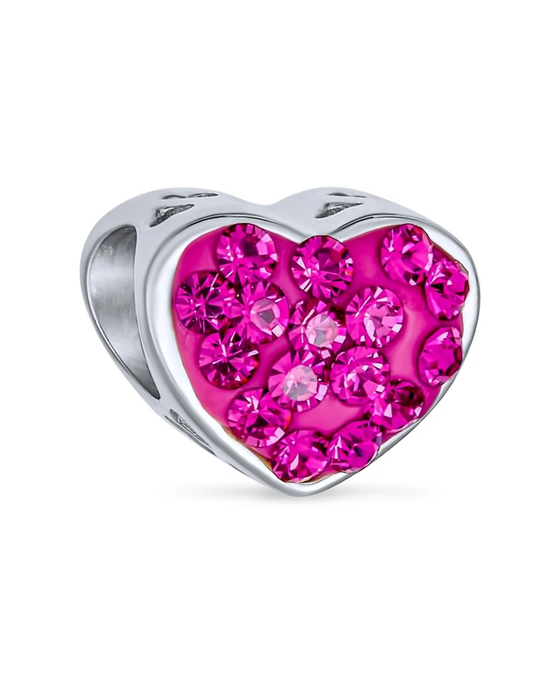 Bling Jewelry Set of 2 I Love You Princess Heart & Solid Pink Crystal Bead Charm Sterling Silver for Bracelet