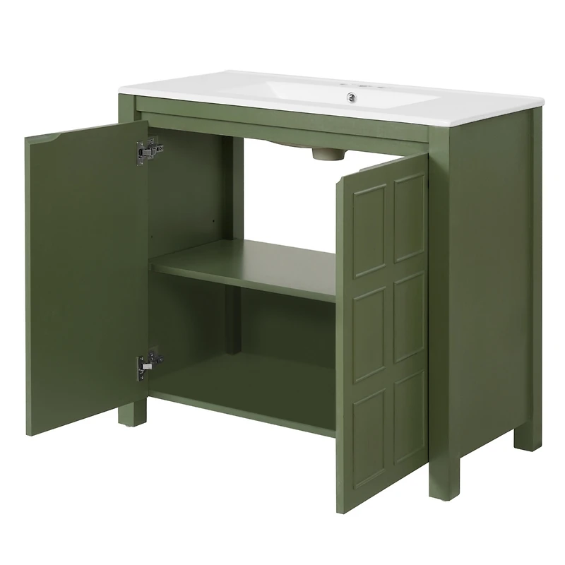 Casainc 36" Bathroom Vanity Organizer with Ceramic Sink, Stylish & Functional Storage