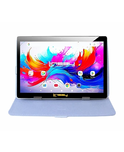 Linsay 10.1" Octa Core 256GB Storage Android 15 Tablet with White Leather Case