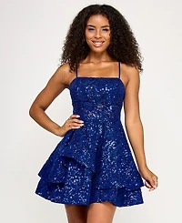 Emerald Sundae Juniors' Sequined Square-Neck Dress