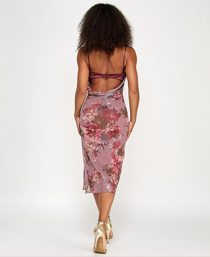 Katia Rae Juniors' Floral Sequined Lace-Trim Midi Dress