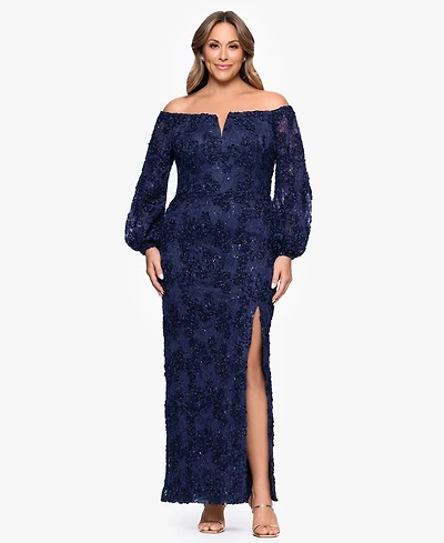 Xscape Plus Off-The-Shoulder Soutache Lace Dress