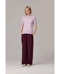 Jennie Liu Women's Tissue Weight 75% Merino Wool 25% Silk Crew Neck Short Sleeve T Shirt Sweater | Ultra Soft Machine-Washable Sweaters