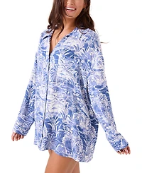 Roxy Juniors' Mana Long-Sleeve Camp Shirt Cover-Up