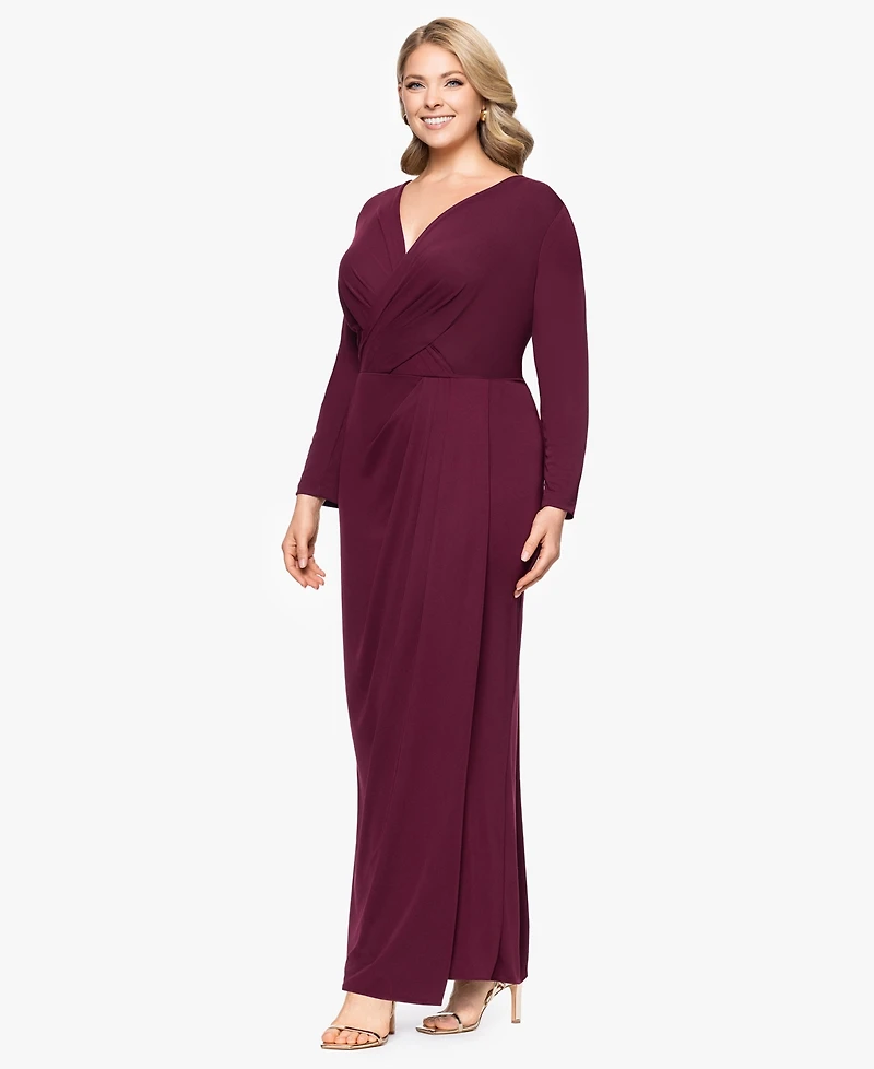 Betsy & Adam Plus Long-Sleeve Matte Jersey Dress