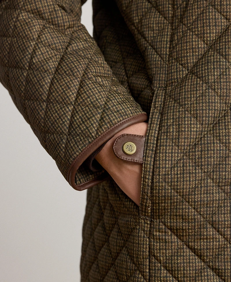Lauren Ralph Plus Hooded Quilted Faux-Suede-Trim Coat