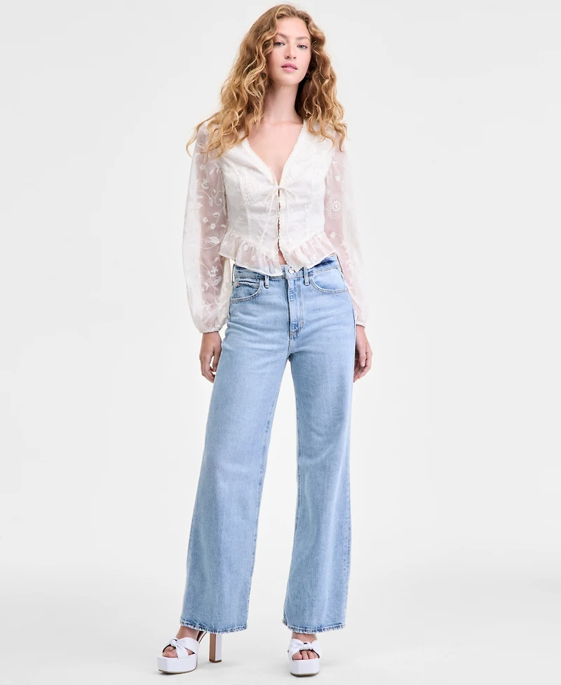 Guess Women's Seiah Embroidered Blouson-Sleeve Top