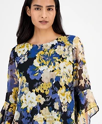 Kasper Abstract Floral-Print Bell-Sleeve Blouse, Regular & Petite
