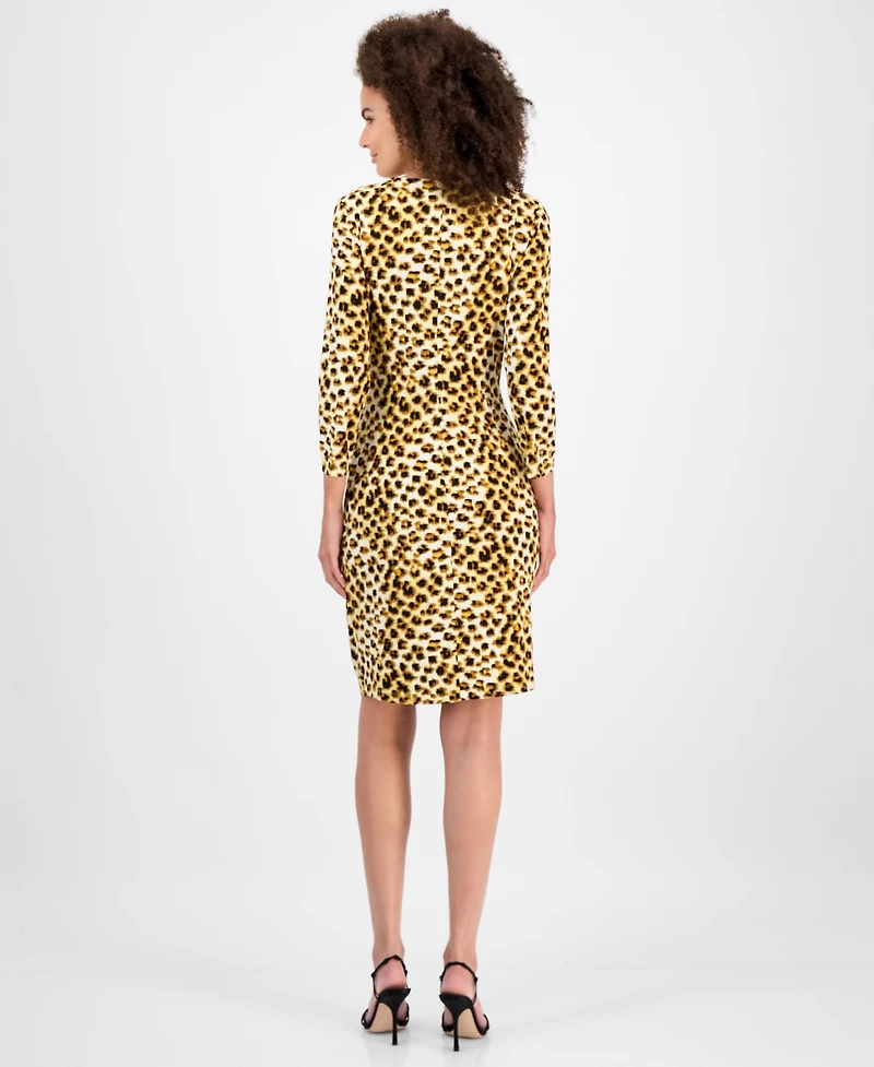 Kasper Animal-Print Side-Pleat Dress, Regular & Petite