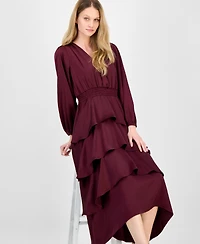 Anne Klein Women's Satin Surplice-Neck Tiered Midi Dress