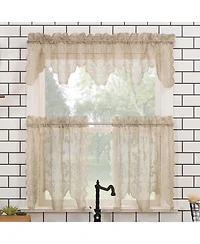 Alison Floral Lace Sheer Rod Pocket Kitchen Curtain Tier Pair