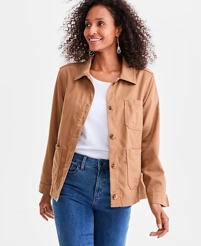 Style & Co Women's Button-Front Long-Sleeve Cargo Jacket, Macy's Exclusive