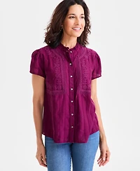Style & Co Women's Cotton Embroidered Button-Front Blouse, Macy's Exclusive